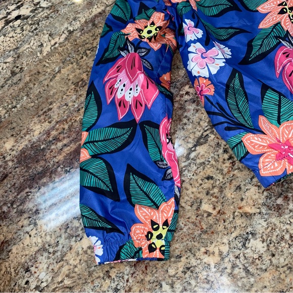 Gymboree Size Large (10-12) Blue Zip-Up Windbreaker with Pink, Peach Flowers - Picture 3 of 14